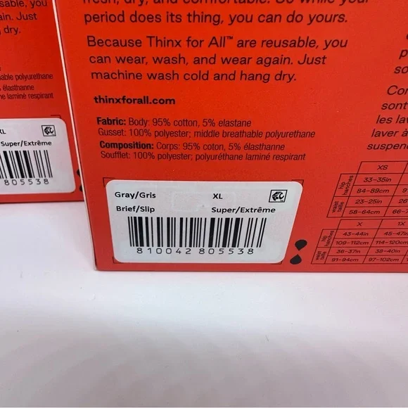 Thinx for All Gray Set of 2 Super Absorbency Brief Period Underwear - Picture 6 of 9